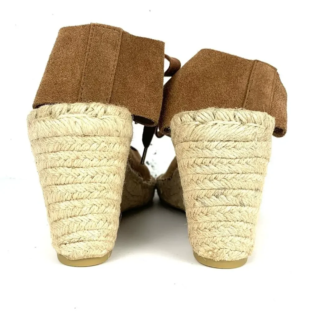 Ash Patty Suede Lace Up Espadrille Wedge Ankle Strap Cutouts Brown Size 41